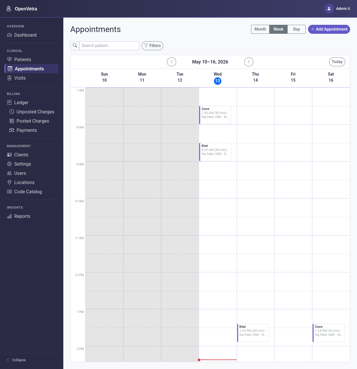 OpenVetra appointment scheduling